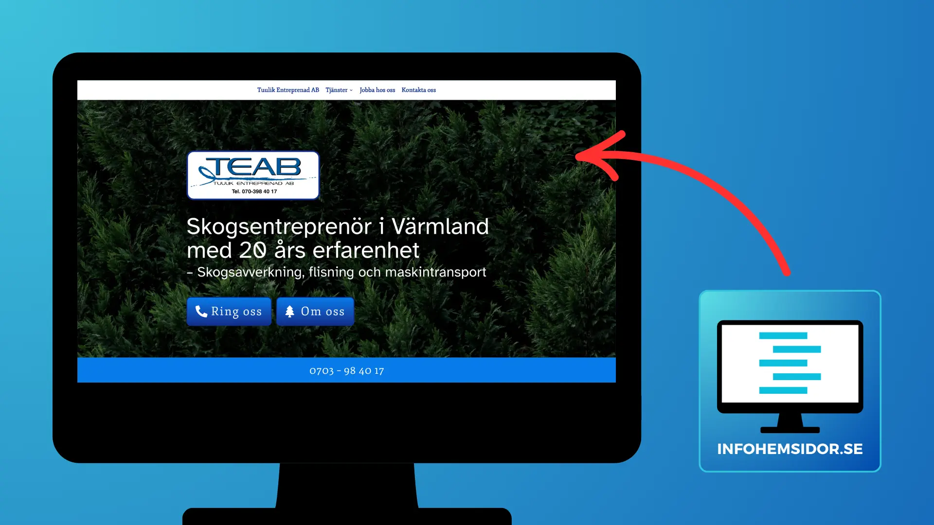 Snickarföretag med lokal närvaro – hemsida skapad av Infohemsidor Exempel på hemsida för snickare i Tanums kommun – byggd av Infohemsidor
